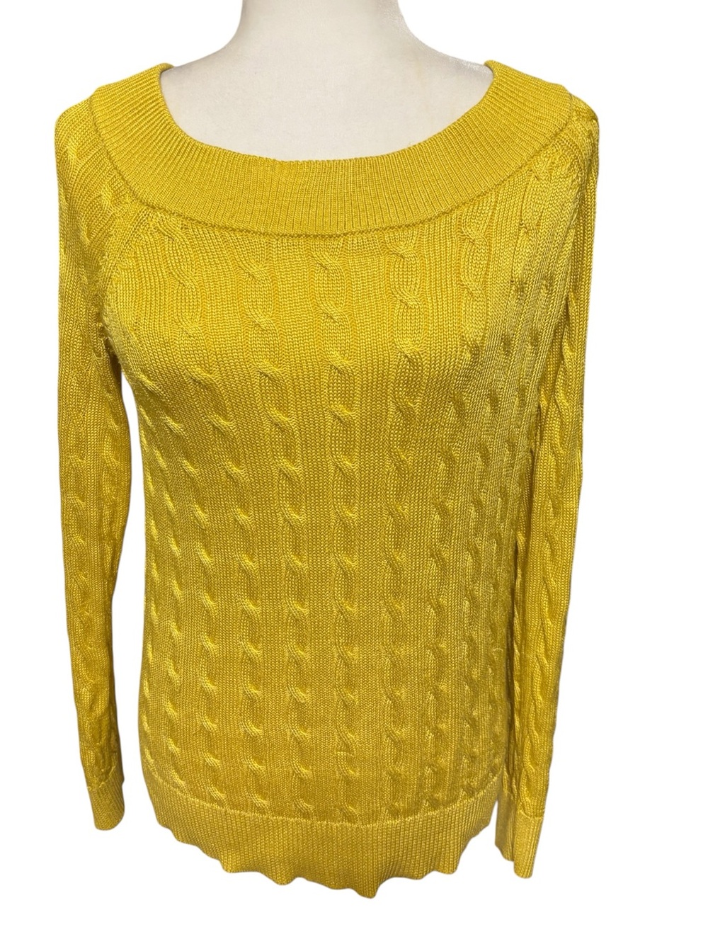 RALPH LAUREN Bright Yellow Cable Wide Neck Sweater Size Medium